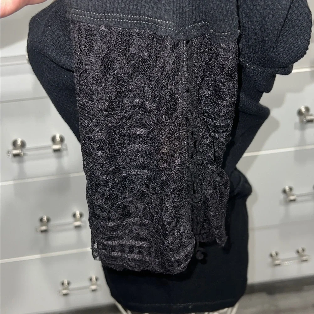 Free People Juliet Lace Up Bell Sleeve Cuff Thermal Top, size S